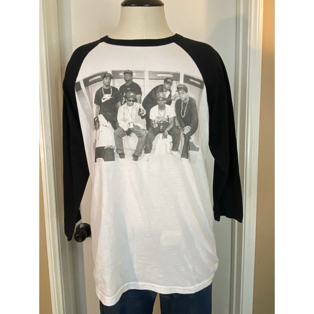 NWA Baseball T Shirt straight outta Compton‎ 2 Sided Medium Black/White